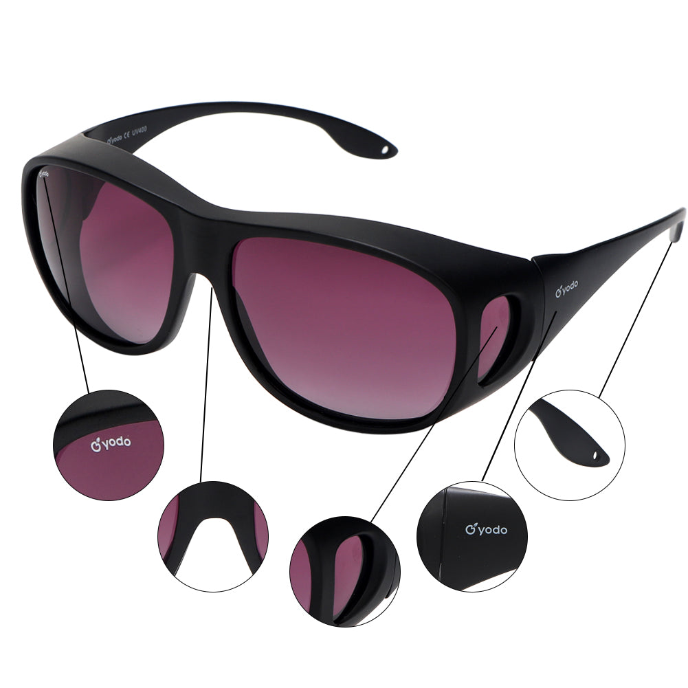 Yodo Fit Over Glasses Sunglasses with Polarized Lenses for Men and Women,  Black Frame/Purple Lens