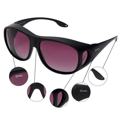 Yodo Fit Over Glasses Sunglasses with Polarized Lenses for Men and Women,  Black Frame/Purple Lens