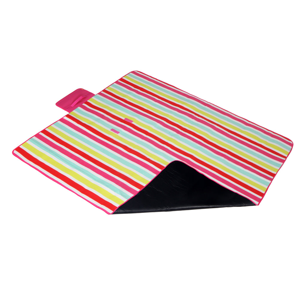 Yodo 69" x 53" Outdoor Picnic Blanket with Water-Resistant Backing, Rose Stripe