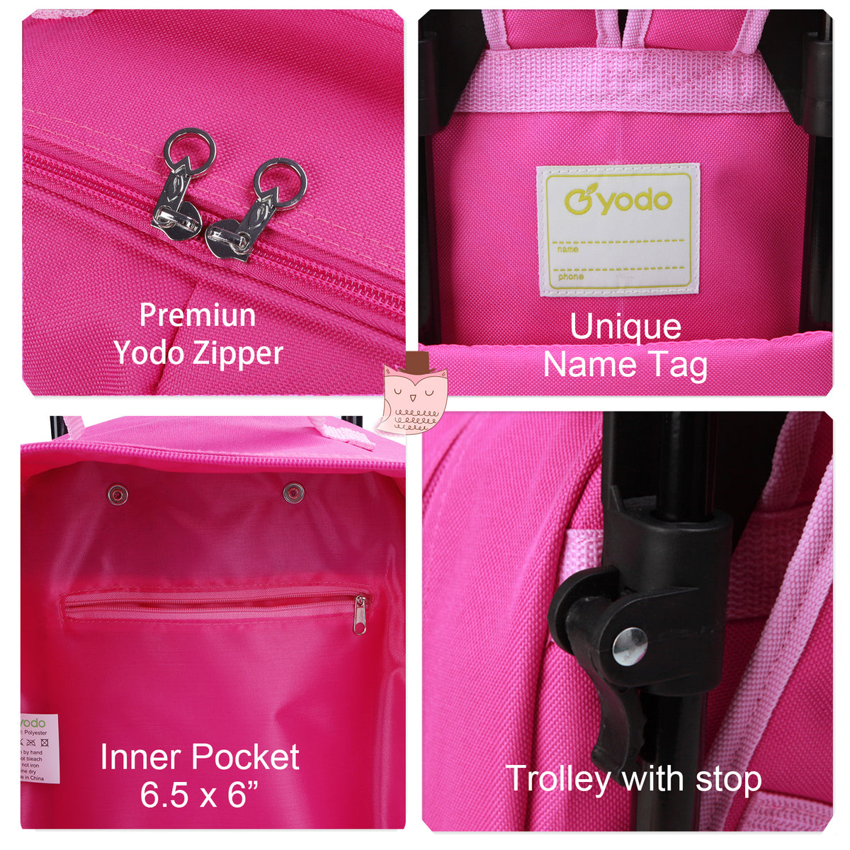 Yodo 3-Way Kids Luggage or Toddler Rolling Backpack with wheels, Medium Owl
