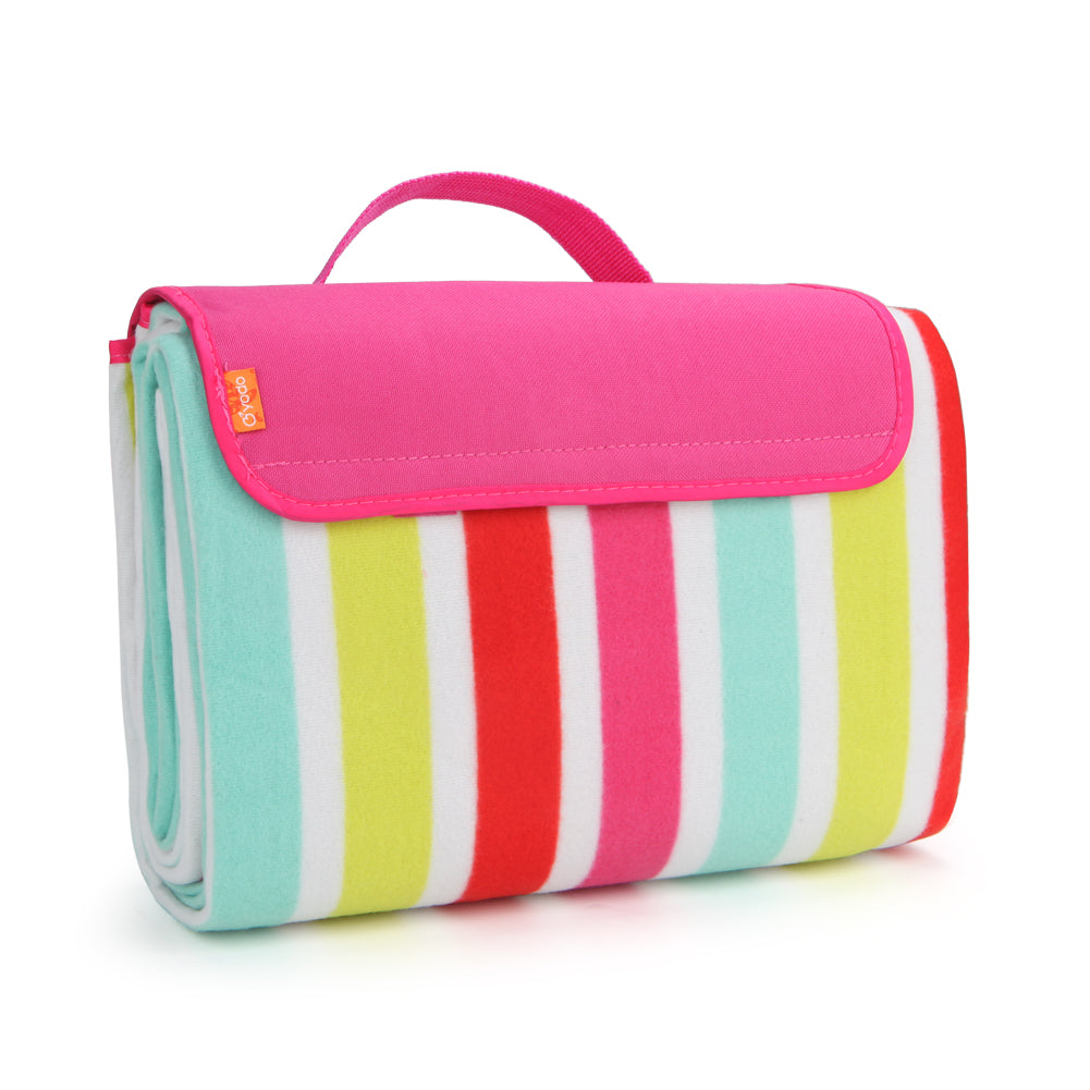 Yodo 69" x 53" Outdoor Picnic Blanket with Water-Resistant Backing, Rose Stripe