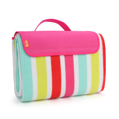 Yodo 69" x 53" Outdoor Picnic Blanket with Water-Resistant Backing, Rose Stripe