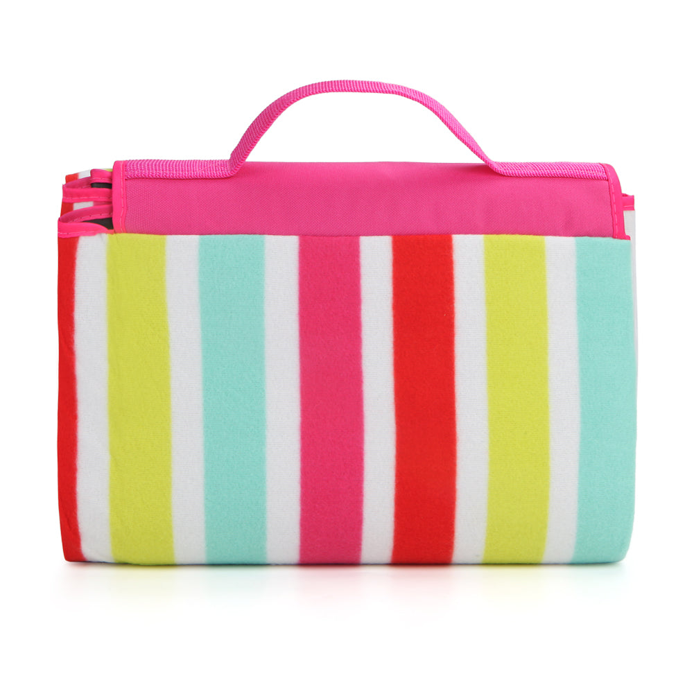 Yodo 69" x 53" Outdoor Picnic Blanket with Water-Resistant Backing, Rose Stripe
