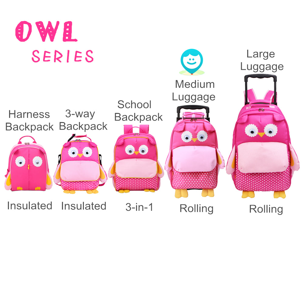 Yodo 3-Way Kids Luggage or Toddler Rolling Backpack with wheels, Small Owl