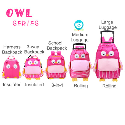 Yodo 3-Way Kids Luggage or Toddler Rolling Backpack with wheels, Small Owl