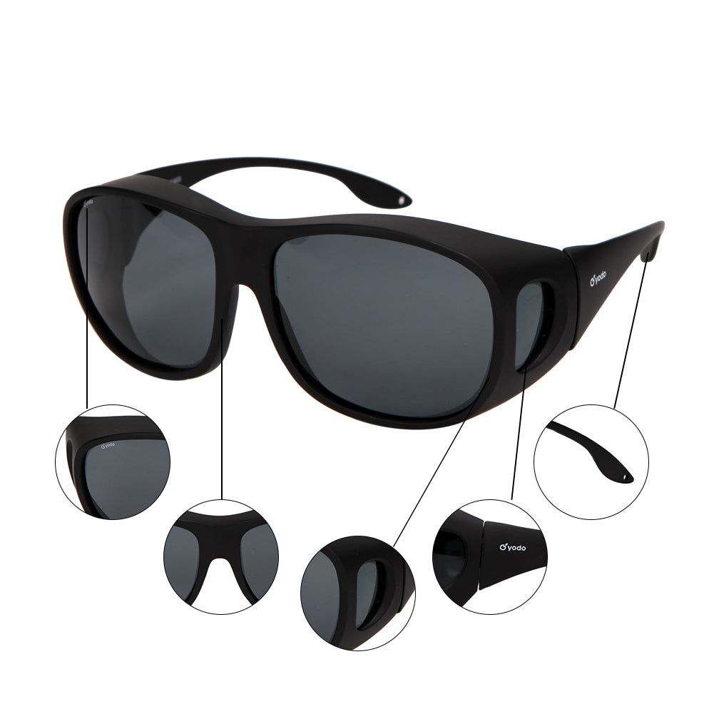 Yodo Fit Over Glasses Sunglasses with Polarized Lenses for Men and Women,  Black