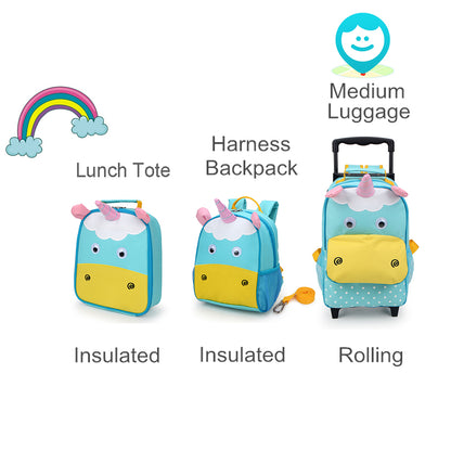 Yodo 3-Way Kids Luggage or Toddler Rolling Backpack with wheels, Small Unicorn