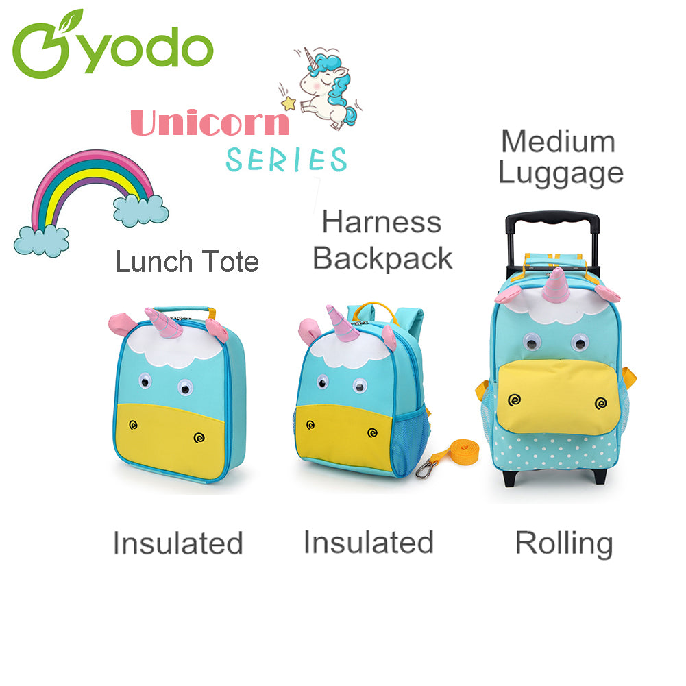 Yodo 3-Way Kids Luggage or Toddler Rolling Backpack with wheels, Medium Unicorn