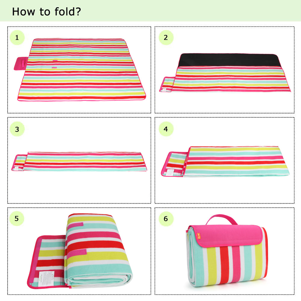 Yodo 69" x 53" Outdoor Picnic Blanket with Water-Resistant Backing, Rose Stripe