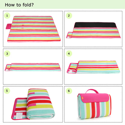 Yodo 69" x 53" Outdoor Picnic Blanket with Water-Resistant Backing, Rose Stripe